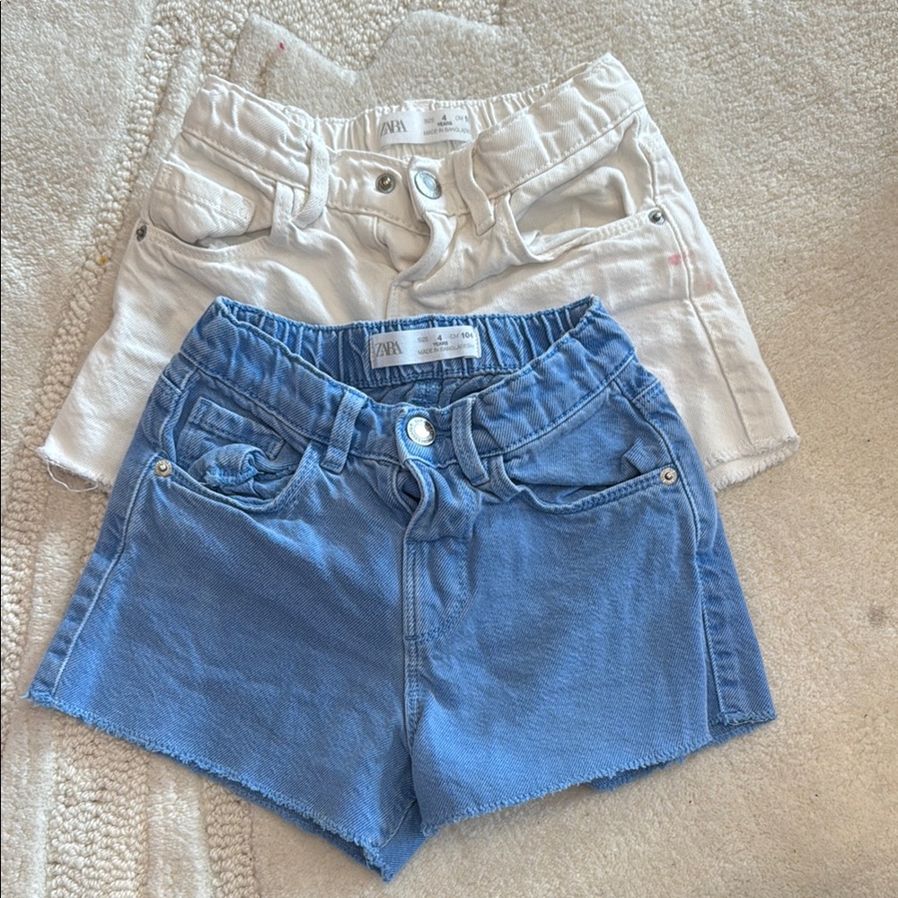 Zara Blue and White Denim Shorts Set